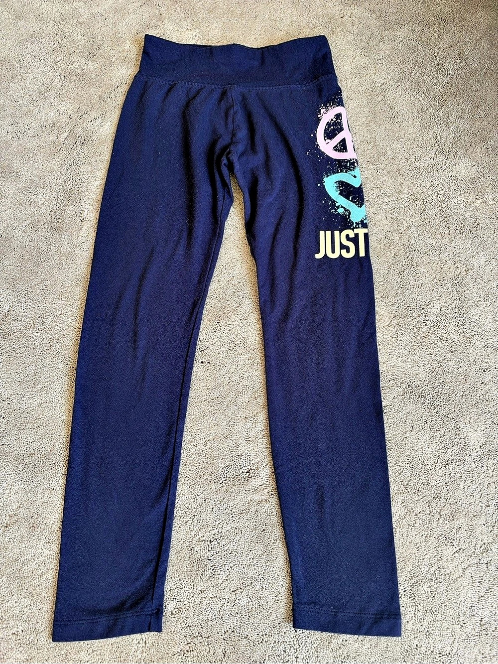 Justice Girls Leggings Blue Large 12/14 Graffiti Heart Peace Sign